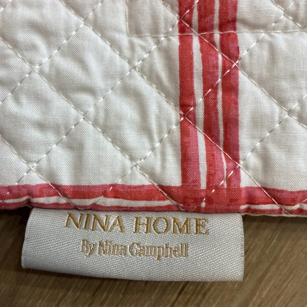Nina Campell Home Pair Euro Pillow Shams 28x28 Red / White Check Quilted